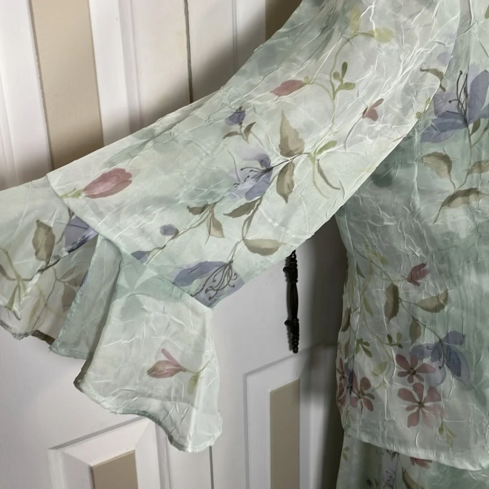 R & M Richards Mint Green Floral Maxi Dress and Jacket Set